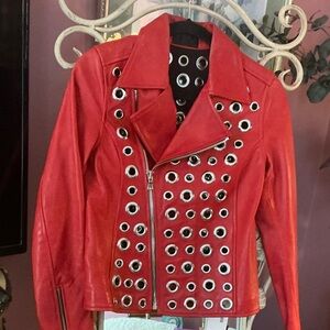 RtA 100% leather Red Grommet-Embellished Women's Jacket. Size XS